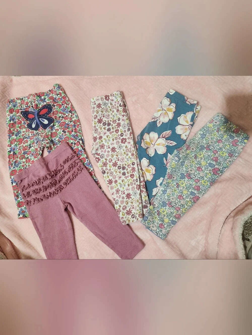 Carter's Girls Mixed Floral & Ruffle Leggings Set - Pink, Teal, White, Multi